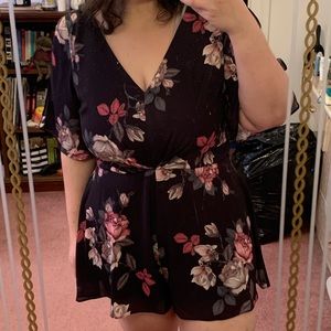 City Chic Floral Romper Tie Back Plus Size 16
